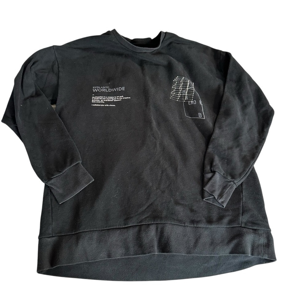 Zanerobe Black Crewneck Sweater with Ribbed Cuffs